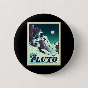 Retro Weltraum-Tourismus Skifahren Pluto Skifahrer Button