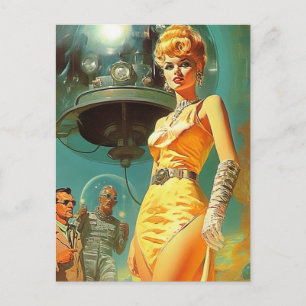 Retro-Weltraumfrau Postkarte
