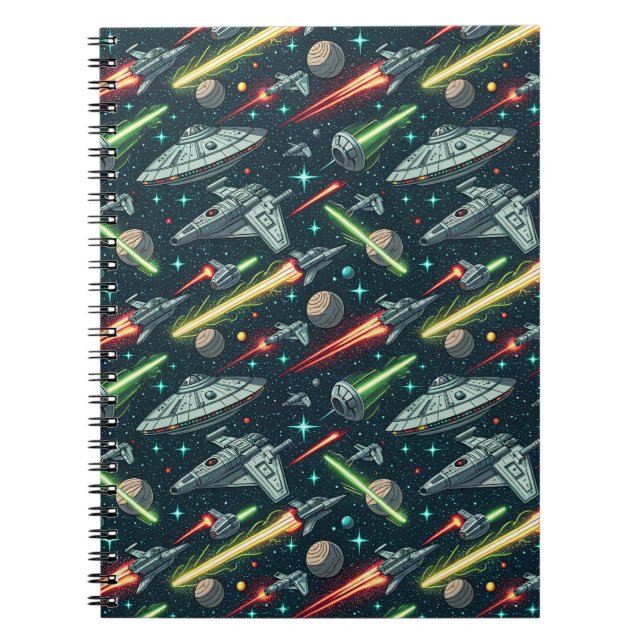 Retro Weltraumkampf Sci-Fi Raumschiff Comic Muster Notizblock (Vorderseite)