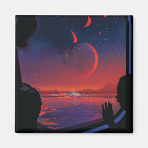 Retro-Weltraumplakat - Betrachter beobachten Trapp Magnet