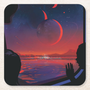 Retro-Weltraumplakat - Betrachter beobachten Trapp Rechteckiger Pappuntersetzer