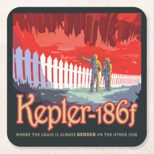Retro-Weltraumplakat von Kepler-186f. Rechteckiger Pappuntersetzer