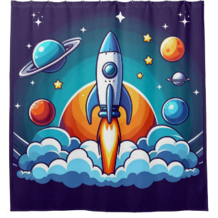 Retro, Weltraumrakete Duschvorhang