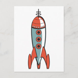 retro Weltraumrakete Postkarte