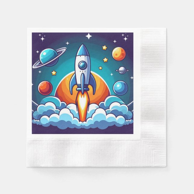 Retro, Weltraumrakete Serviette (Vorderseite)