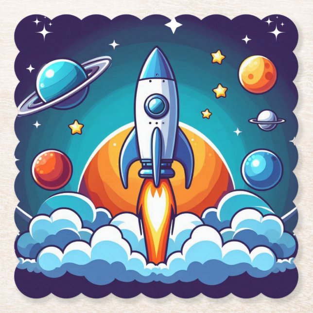 Retro, Weltraumrakete Untersetzer (Vorderseite)