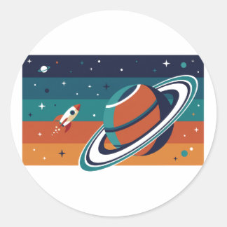 Retro Weltraumreise Runder Aufkleber