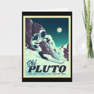 Retro Weltraumtourismus Skifahren Pluto Skifahrer Karte