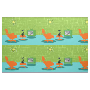 Retro Weltraumzeitalter-Miezekatze-Gewebe Stoff