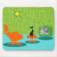 Retro Weltraumzeitalter-Miezekatze Mousepad