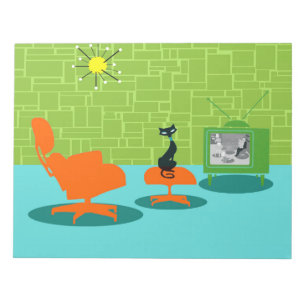 Retro Weltraumzeitalter-Miezekatze-Notizblock Notizblock