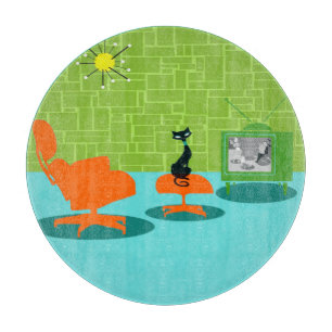 Retro Weltraumzeitalter-Miezekatze-Schneidebrett Schneidebrett