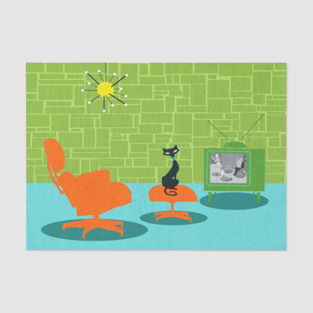 Retro Weltraumzeitalter-Miezekatze-Seidenpapier Seidenpapier (Vorderseite)
