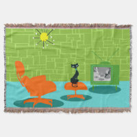 Retro Weltraumzeitalter-Miezekatze-Wurfs-Decke