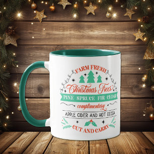 Retro-Werbung für frisch geschlagene Weihnachtsbäu Tasse
