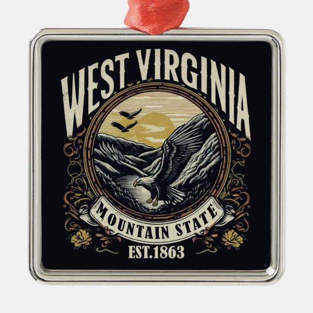 Retro West Virginia Ornament Aus Metall (Vorne)