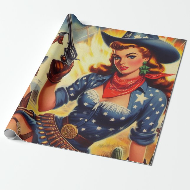 Retro Western Country Girls Geschenkpapier (Ungerollt)