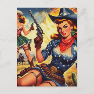 Retro Western Country Girls Postkarte