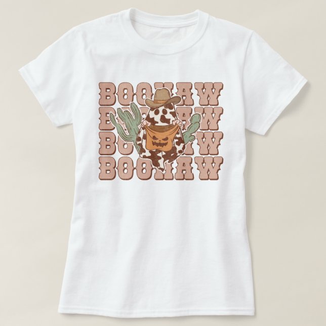 Retro Western Cowboy Ghost Boo Haw Halloween T-Shirt (Design vorne)