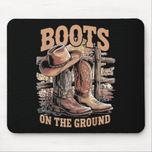 Retro Western Cowgirl Cowboy Hat Boots On Da Groun Mousepad