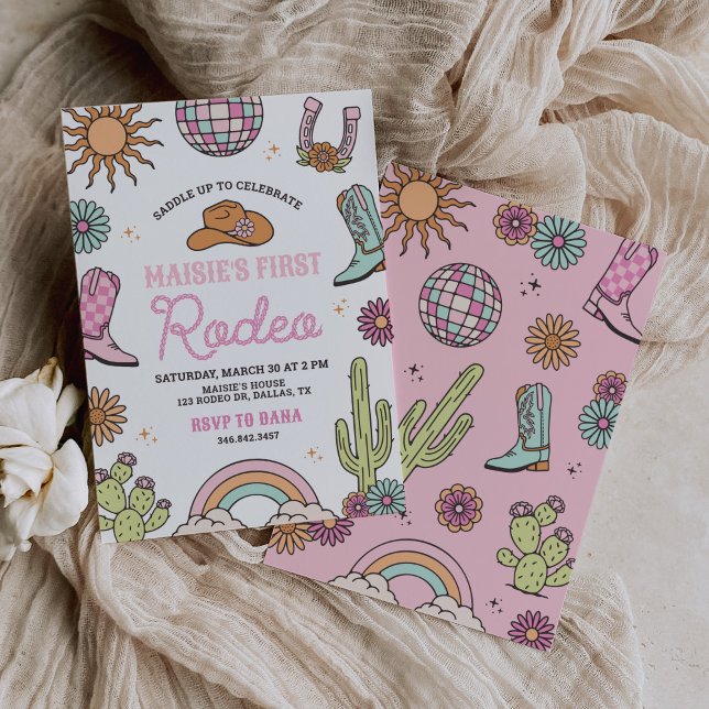 Retro Western Girl First Rodeo Birthday Einladung (Von Creator hochgeladen)