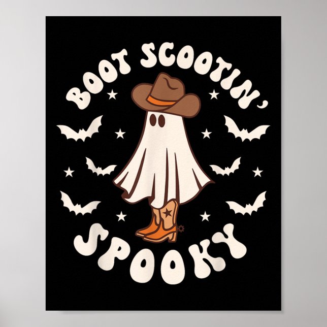 Retro Western Halloween Cute Ghost Funny Boot Scoo Poster (Vorne)