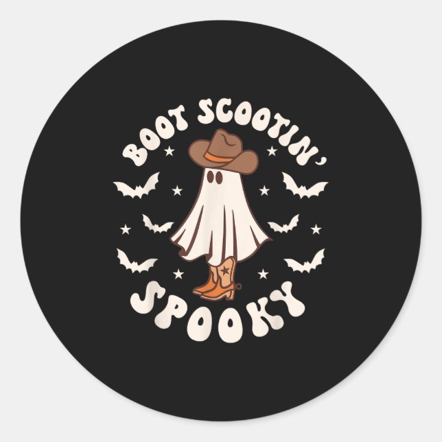 Retro Western Halloween Cute Ghost Funny Boot Scoo Runder Aufkleber (Vorderseite)
