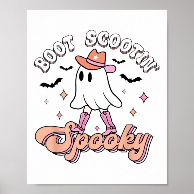Retro Western Halloween Niedlich Ghost Funny Boot  Poster (Vorne)