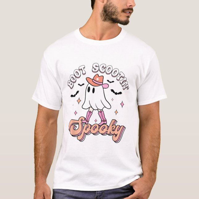 Retro Western Halloween Niedlich Ghost Funny Boot  T-Shirt (Vorderseite)
