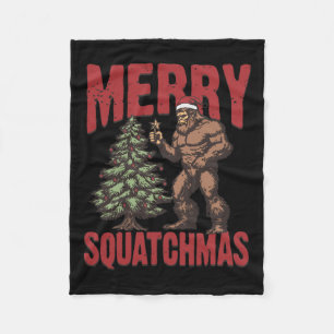 Retro Western Merry Squatchmas Funny Bigfoot Santa Fleecedecke