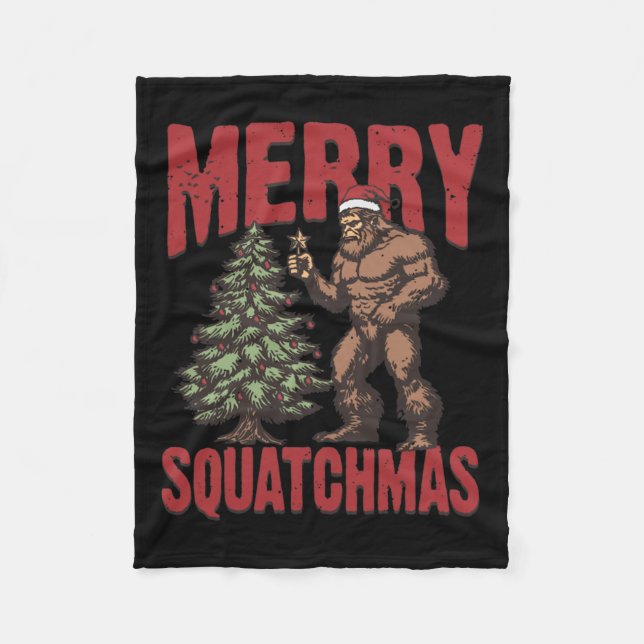 Retro Western Merry Squatchmas Funny Bigfoot Santa Fleecedecke (Vorderseite)