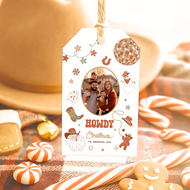 Retro Western Weihnachtsfamilie Foto Geschenkanhänger (Von Creator hochgeladen)