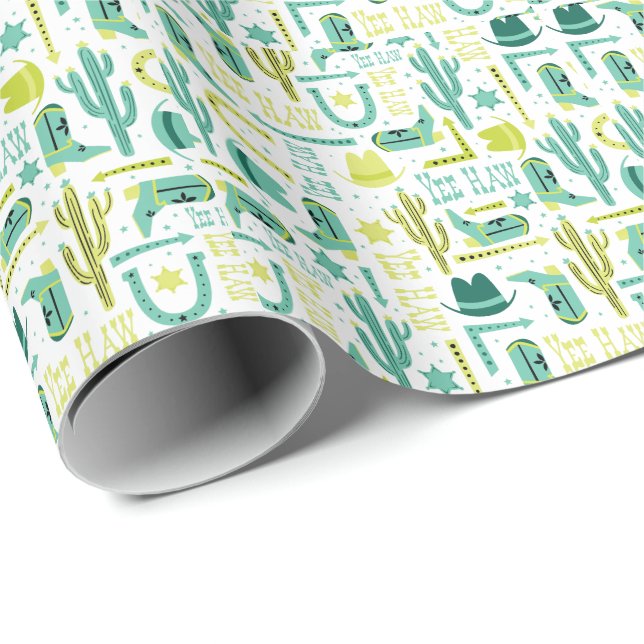 Retro Western Wrapping Paper | Turquoise & Lime Geschenkpapier (Rolleneckpunkt)