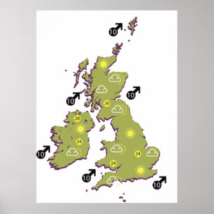 Retro-Wetterkarte der Britischen Inseln Poster