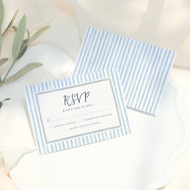 Retro Whimsical Blue Stripes Handdrawn RSVP Card (Von Creator hochgeladen)