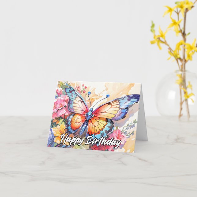 Retro Whimsical Butterfly zum Geburtstag Karte (Gelbe Blume)