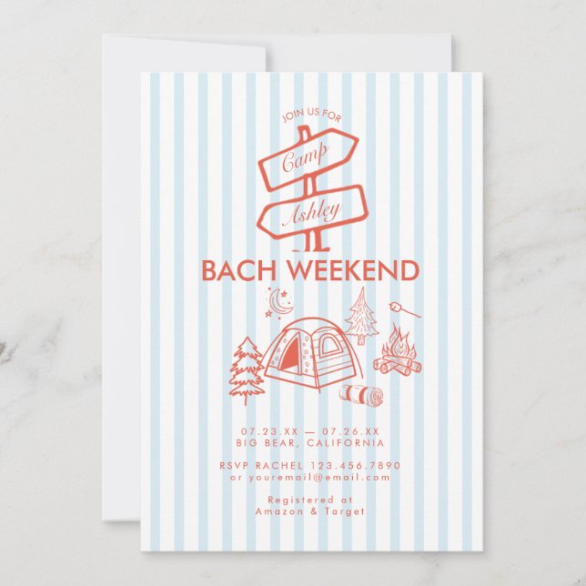 Retro Whimsical Camping Bachelorette Einladung (Vorderseite)