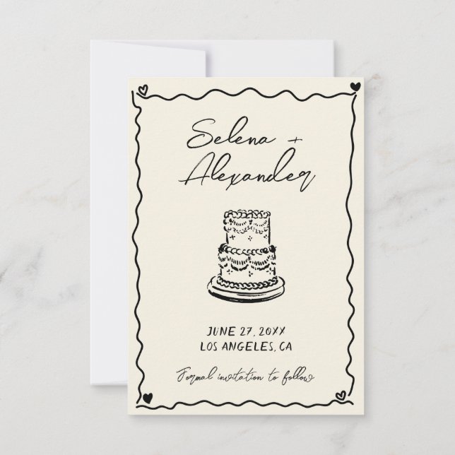 Retro Whimsical handgeschriebene Hochzeit Save The Date (Rückseite)