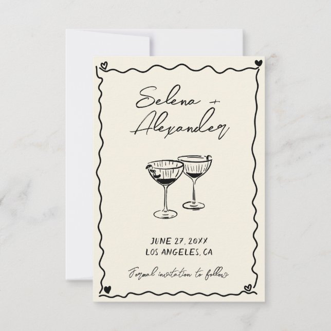 Retro Whimsical handgeschriebene Hochzeit Save The Date (Rückseite)