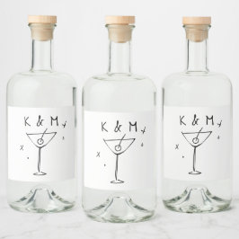 Retro Whimsical Martini Handgezeichnete individuel Alkoholflaschenetikett