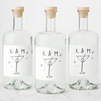 Retro Whimsical Martini Handgezeichnete individuel Alkoholflaschenetikett