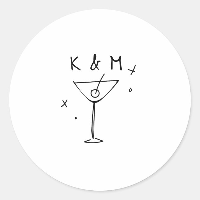Retro Whimsical Martini Handgezeichnete individuel Runder Aufkleber (Vorderseite)
