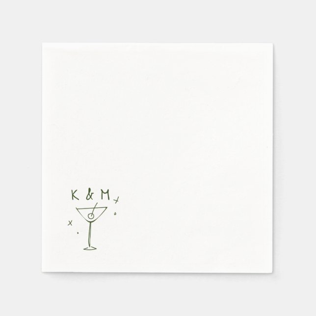 Retro Whimsical Martini Handgezeichnete individuel Serviette (Vorderseite)