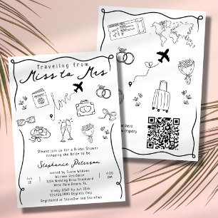 Retro Whimsical Miss zu Mrs QR-Code Brautparty Einladung