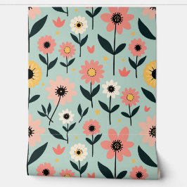 Retro Whimsical Spring Floral Muster Tapete