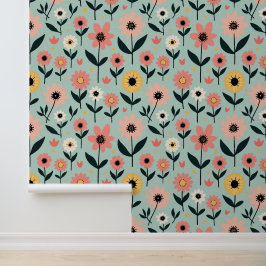 Retro Whimsical Spring Floral Muster Tapete