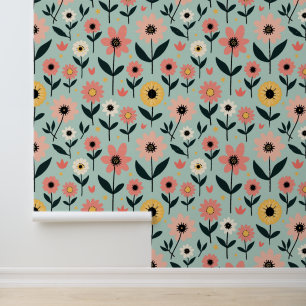 Retro Whimsical Spring Floral Muster Tapete
