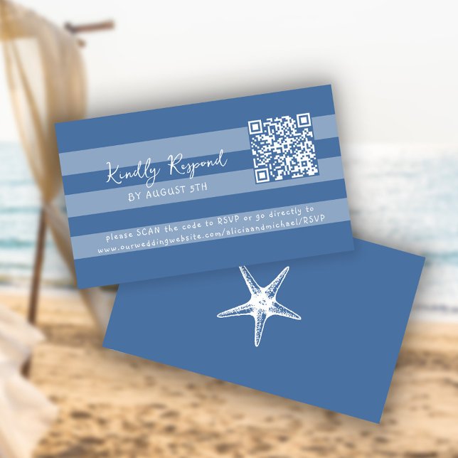 Retro whimsical summer beach QR code online RSVP Begleitkarte (This is a MINI CARD. bigger sizes available)