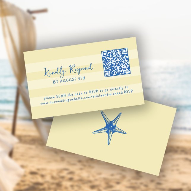 Retro whimsical summer beach QR code online RSVP Begleitkarte (This is a MINI CARD. Bigger sizes available)