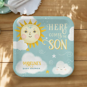 Retro whimsisical Sonne hier kommt der Sohn Baby D Pappteller
